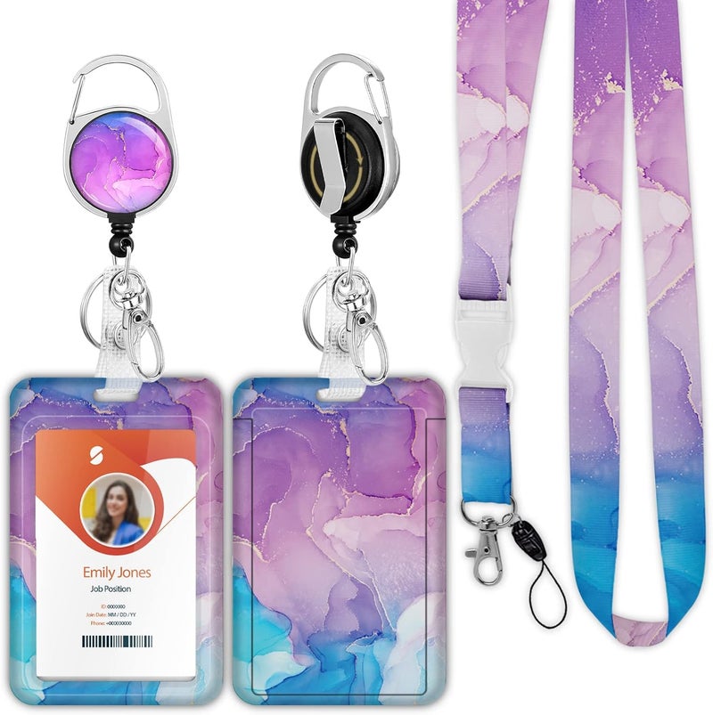 Boutilon ID Badge Holder with Lanyard,Retractable ID Badge Card Holders Detachable Neck Lanyard Strap with Badge Reel and Vertical ID Holder for Nurse Students Teachers Office Staff(Marble 2) - Image 1